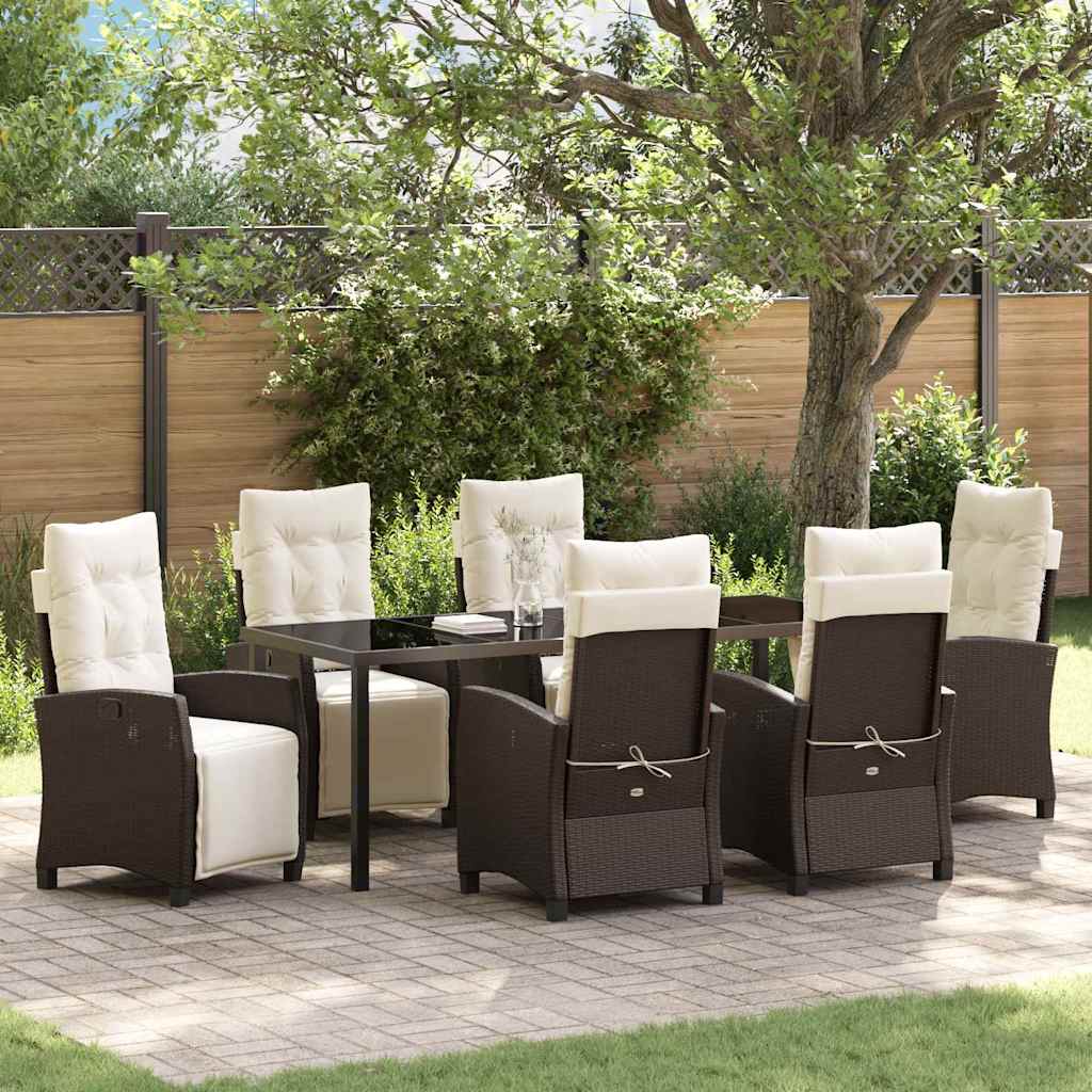 Garten Essgruppe mit Kissen 7 pcs Braun Poly-Rattan