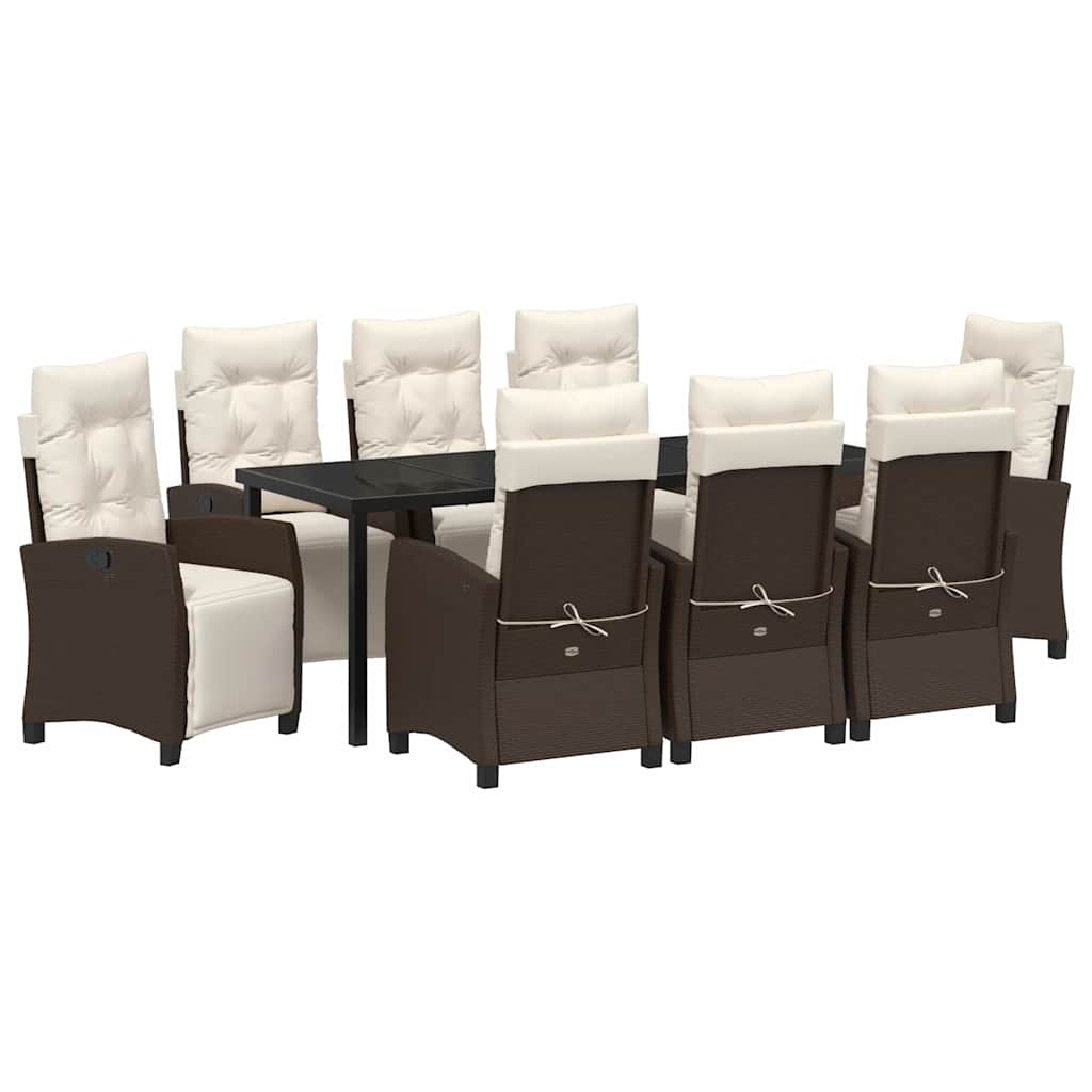 vidaXL Garten Essgruppe mit Kissen 9 pcs Braun Poly-Rattan