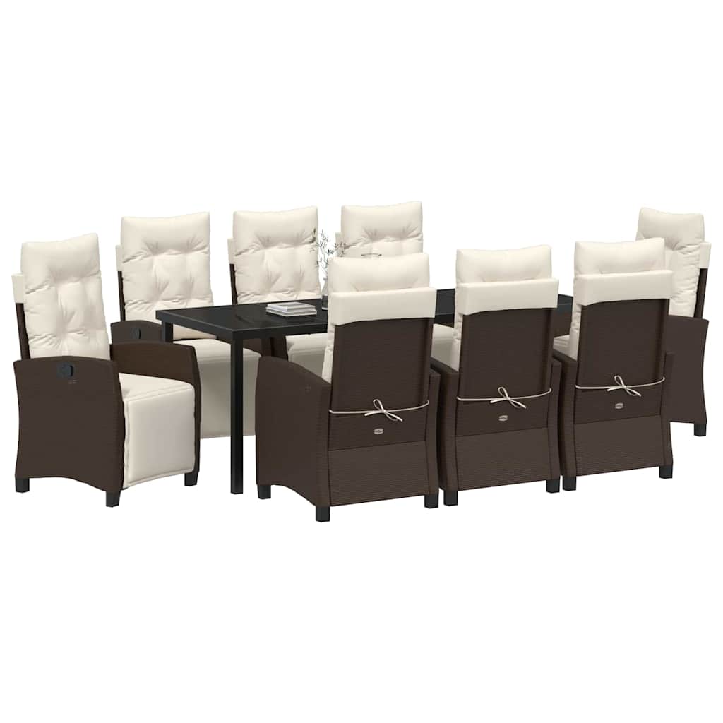 vidaXL Garten Essgruppe mit Kissen 9 pcs Braun Poly-Rattan