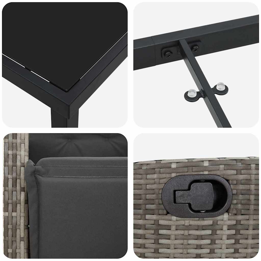 vidaXL Garten Essgruppe mit Kissen 9 pcs Grau Poly-Rattan