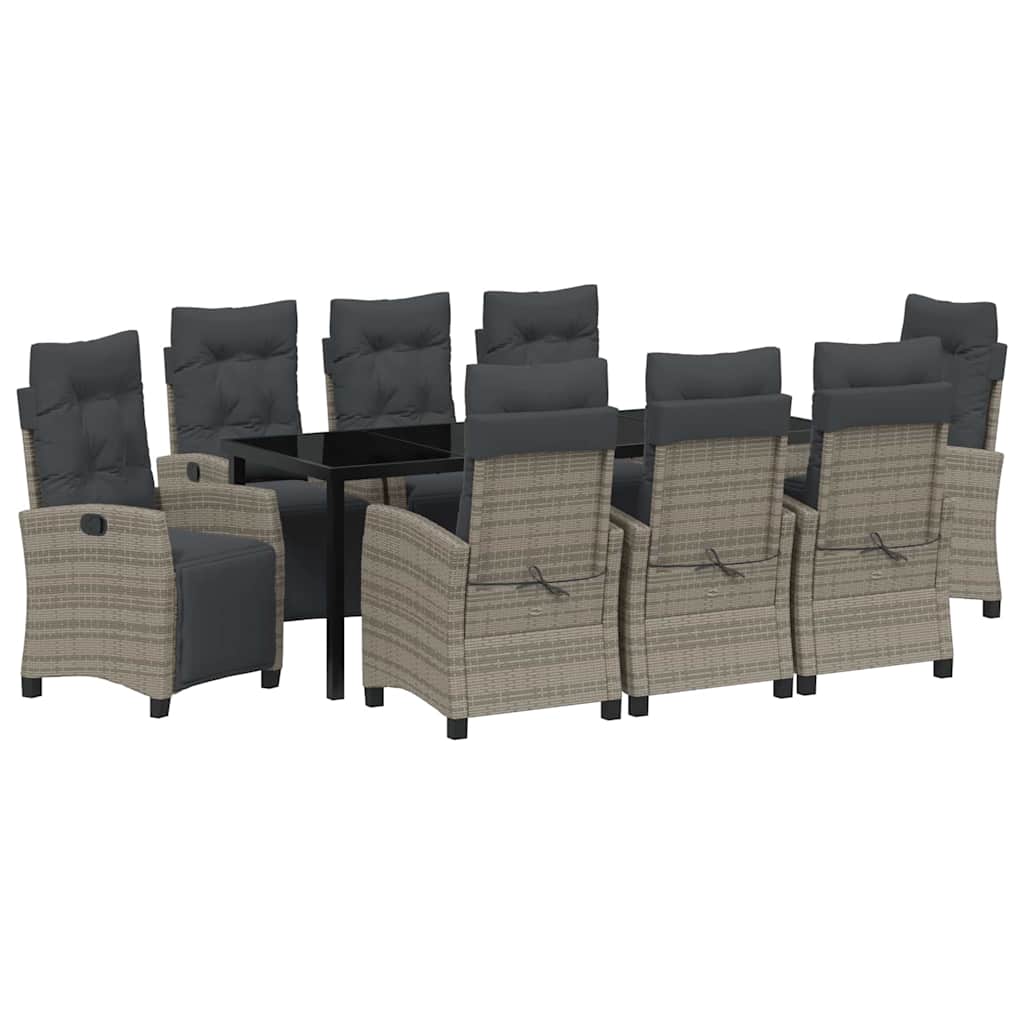 vidaXL Garten Essgruppe mit Kissen 9 pcs Grau Poly-Rattan