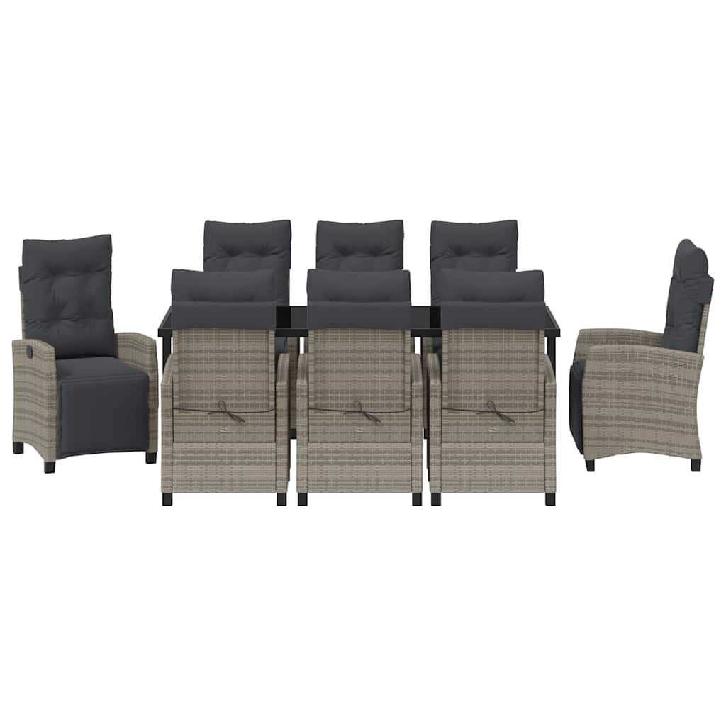 vidaXL Garten Essgruppe mit Kissen 9 pcs Grau Poly-Rattan
