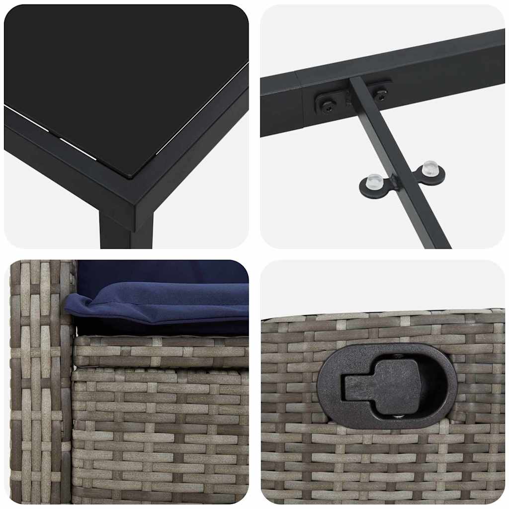 Garten Essgruppe mit Kissen 9 pcs Grau Poly-Rattan