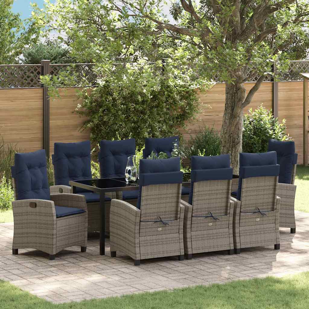 Garten Essgruppe mit Kissen 9 pcs Grau Poly-Rattan