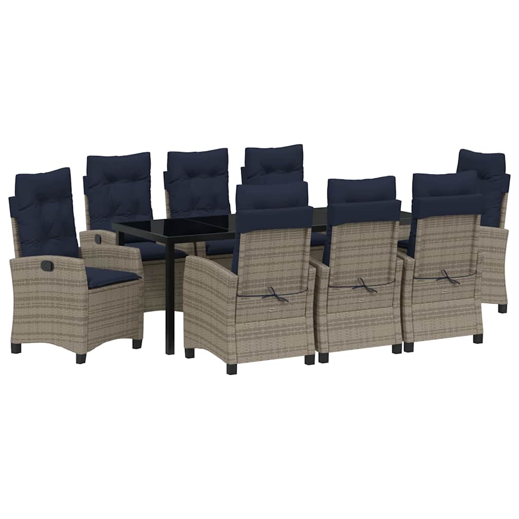 Garten Essgruppe mit Kissen 9 pcs Grau Poly-Rattan