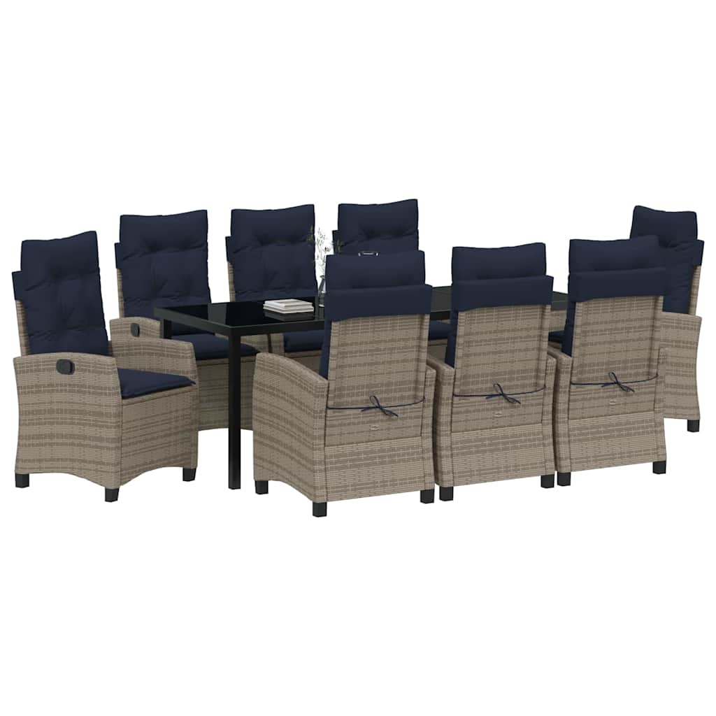 Garten Essgruppe mit Kissen 9 pcs Grau Poly-Rattan