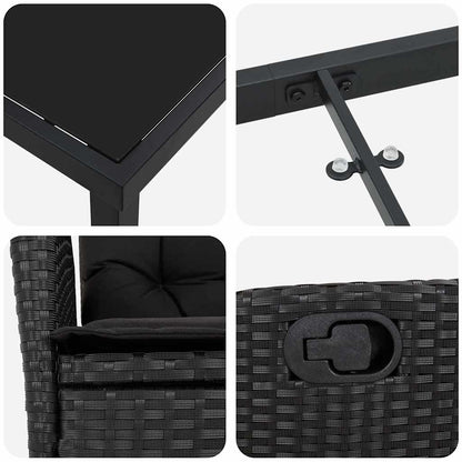 vidaXL Salon de jardin à dîner avec coussins 3 pcs Résine tressée noire