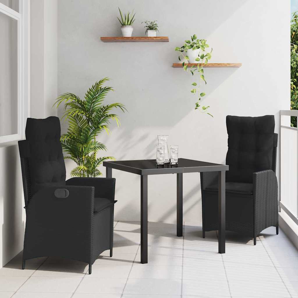 vidaXL Salon de jardin à dîner avec coussins 3 pcs Résine tressée noire