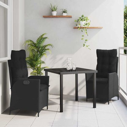 vidaXL Salon de jardin à dîner avec coussins 3 pcs Résine tressée noire