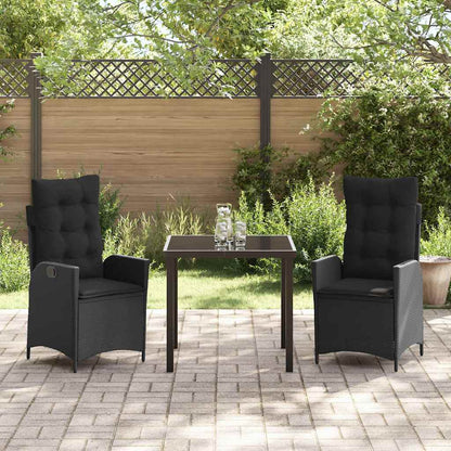 vidaXL Salon de jardin à dîner avec coussins 3 pcs Résine tressée noire