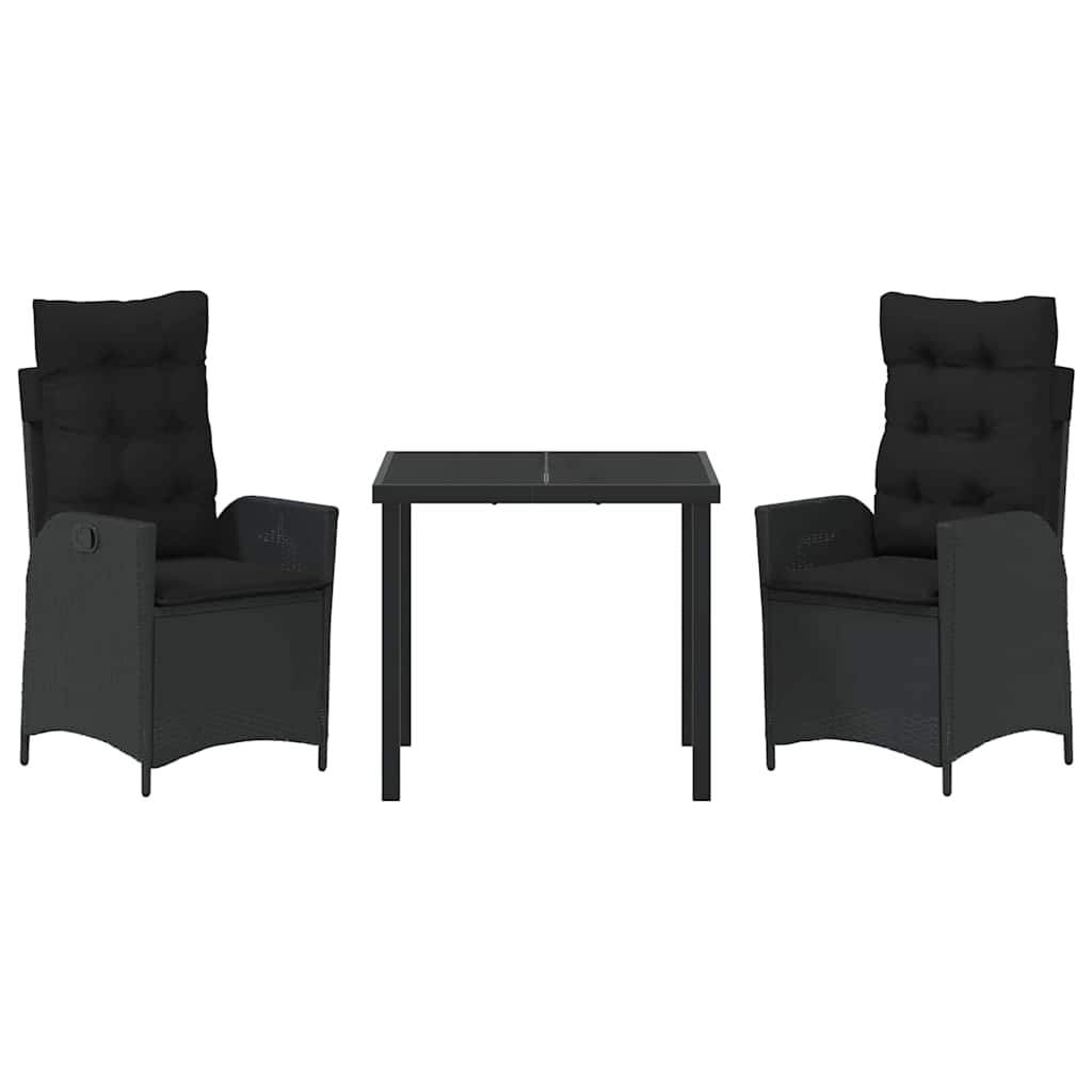 vidaXL Salon de jardin à dîner avec coussins 3 pcs Résine tressée noire