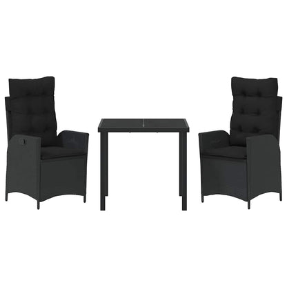 vidaXL Salon de jardin à dîner avec coussins 3 pcs Résine tressée noire