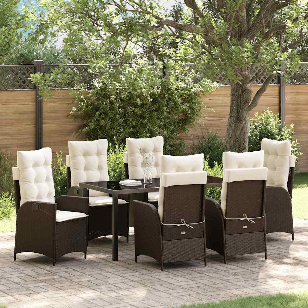 vidaXL Garten Essgruppe mit Kissen 7 pcs Braun Poly-Rattan