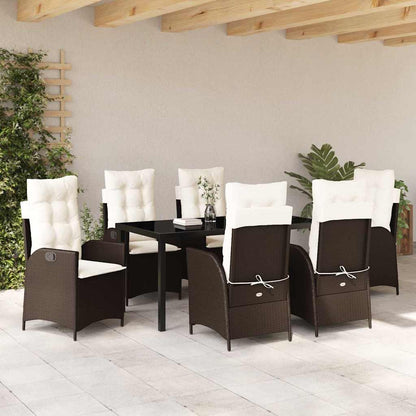 vidaXL Garten Essgruppe mit Kissen 7 pcs Braun Poly-Rattan