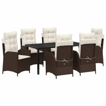 vidaXL Garten Essgruppe mit Kissen 7 pcs Braun Poly-Rattan