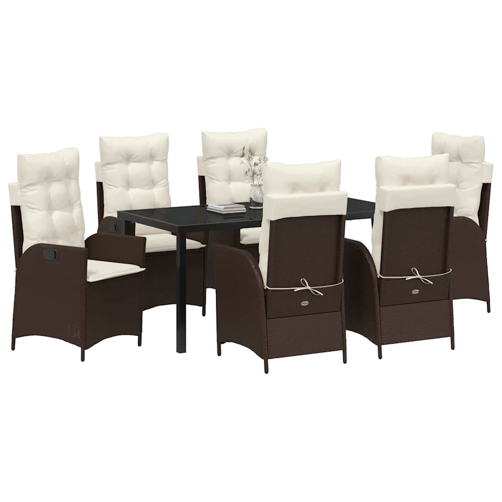 vidaXL Garten Essgruppe mit Kissen 7 pcs Braun Poly-Rattan