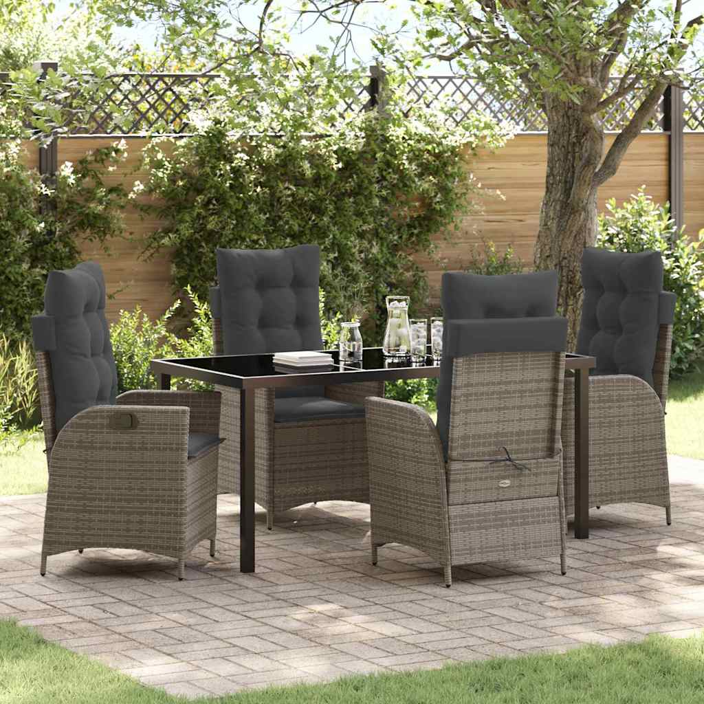 vidaXL Salon de jardin avec coussins 5 pcs Gris résine tressée