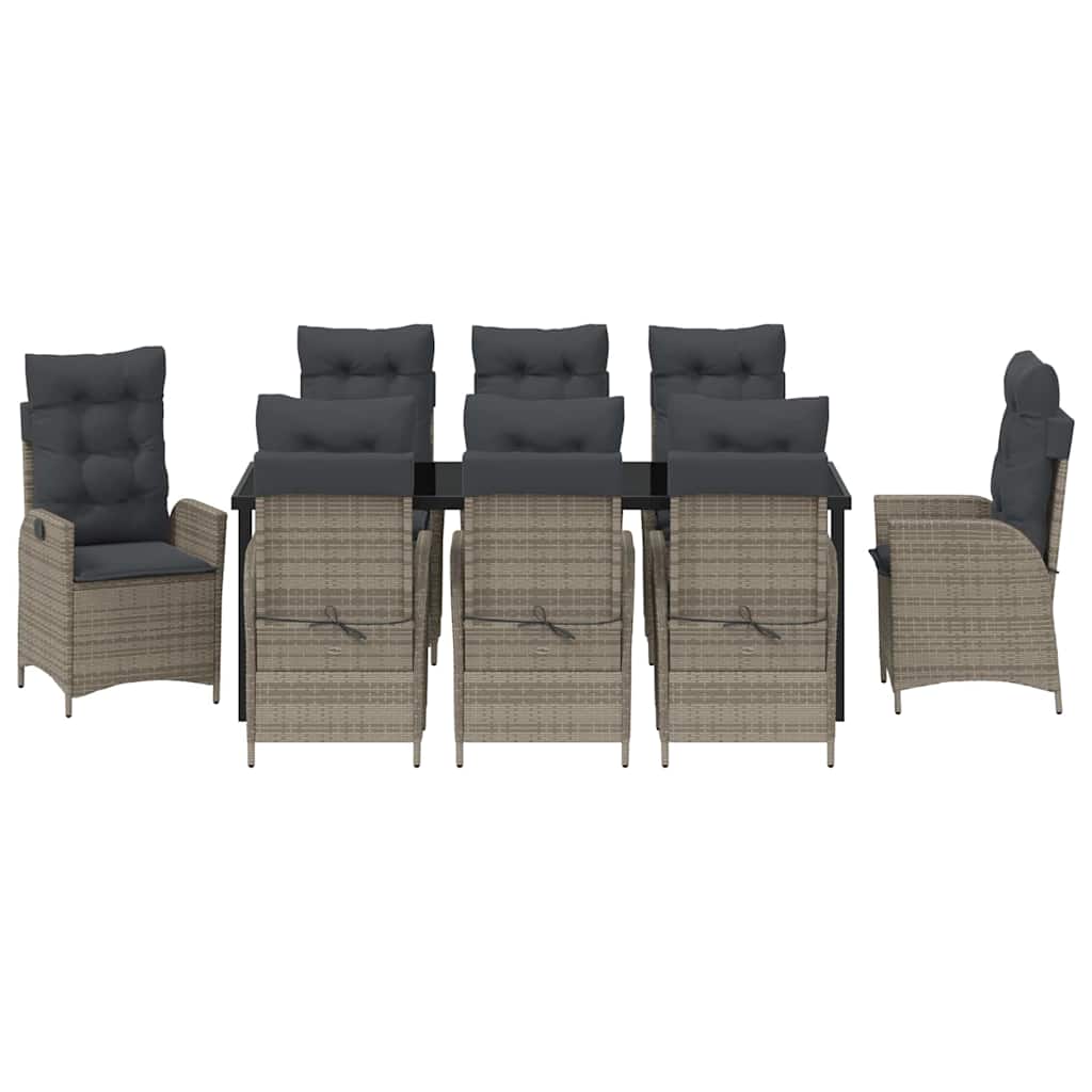 vidaXL Garten Essgruppe mit Kissen 9 pcs Grau Poly-Rattan