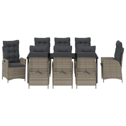 vidaXL Garten Essgruppe mit Kissen 9 pcs Grau Poly-Rattan