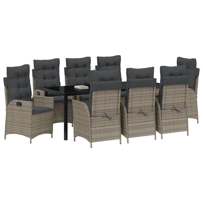 vidaXL Garten Essgruppe mit Kissen 9 pcs Grau Poly-Rattan