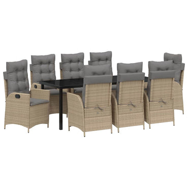 vidaXL Garten Essgruppe mit Kissen 9 pcs Beige Poly-Rattan