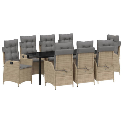 vidaXL Garten Essgruppe mit Kissen 9 pcs Beige Poly-Rattan