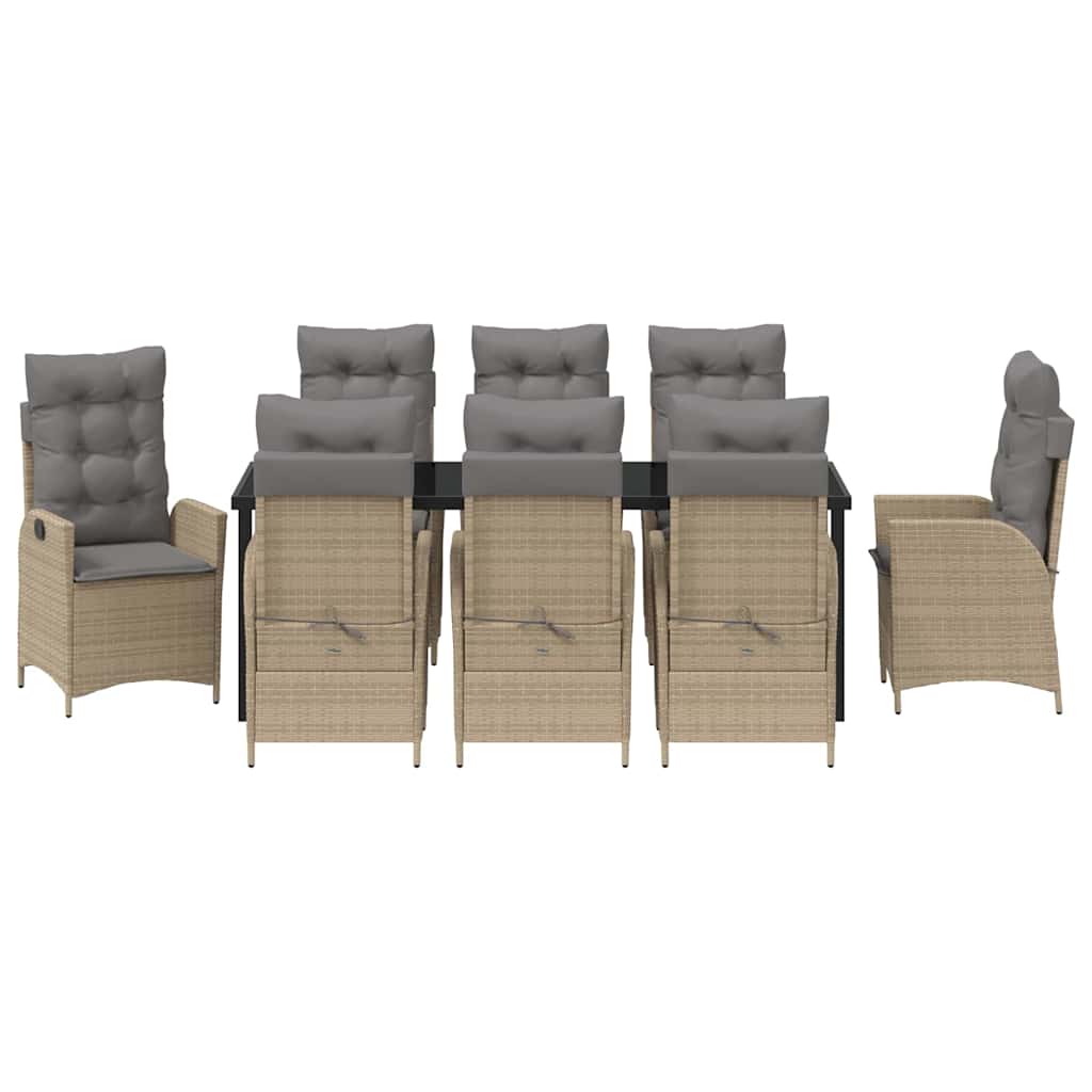 vidaXL Garten Essgruppe mit Kissen 9 pcs Beige Poly-Rattan