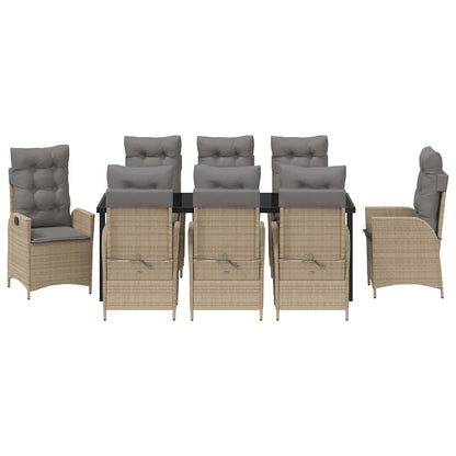 vidaXL Garten Essgruppe mit Kissen 9 pcs Beige Poly-Rattan