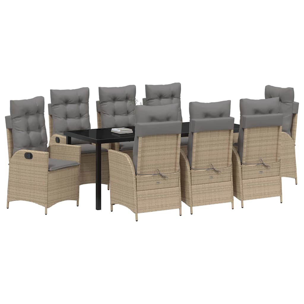 vidaXL Garten Essgruppe mit Kissen 9 pcs Beige Poly-Rattan
