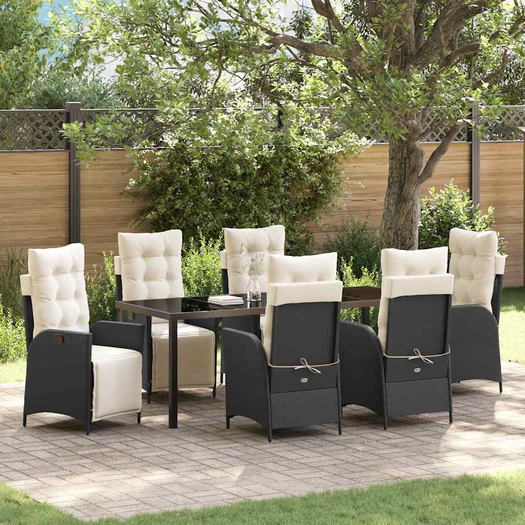 Garten Essgruppe mit Kissen 7 pcs Schwarz Poly-Rattan