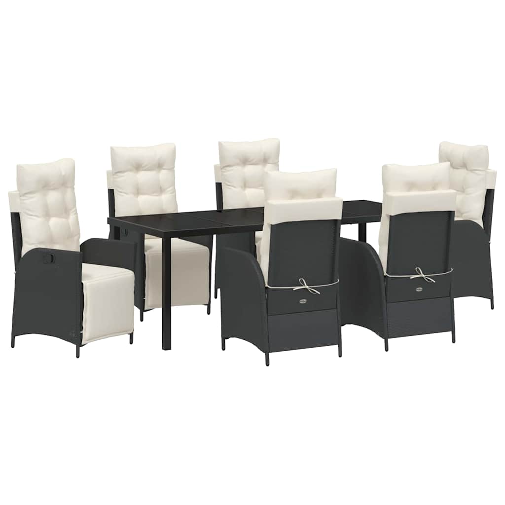 Garten Essgruppe mit Kissen 7 pcs Schwarz Poly-Rattan