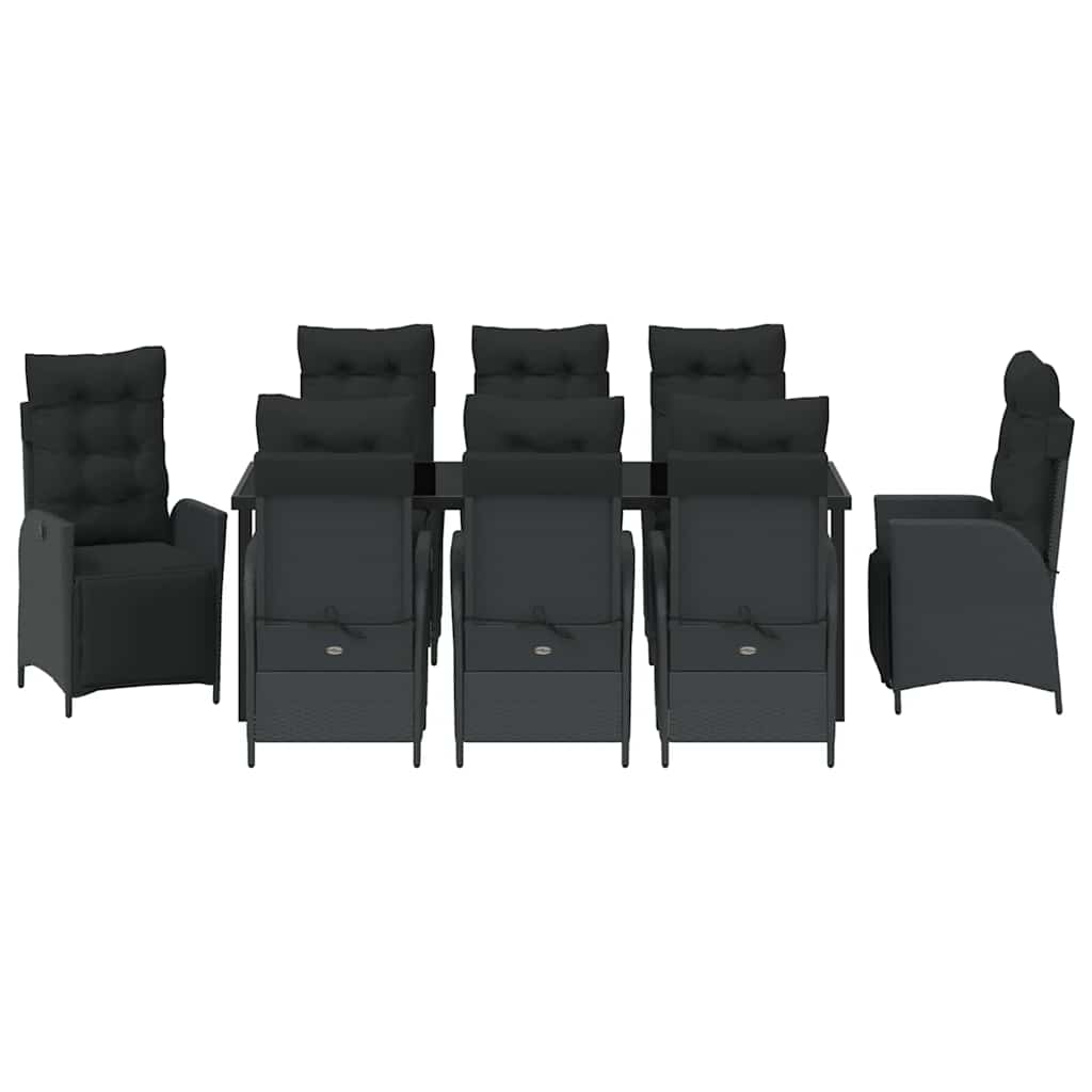Garten Essgruppe mit Kissen 9 pcs Schwarz Poly-Rattan