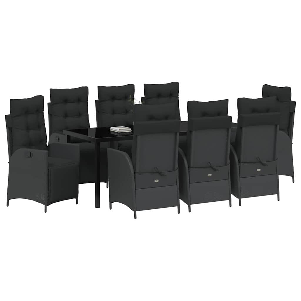Garten Essgruppe mit Kissen 9 pcs Schwarz Poly-Rattan