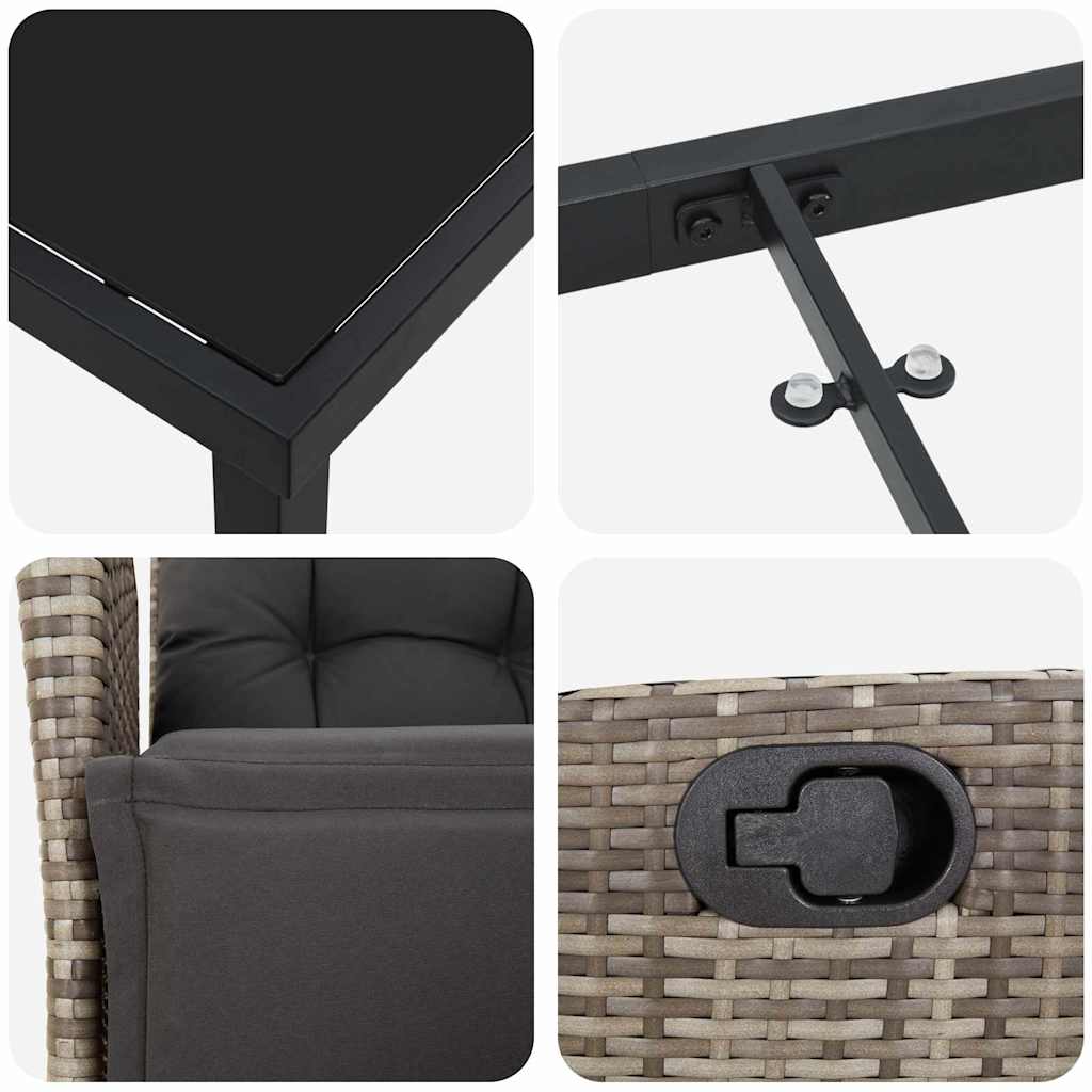 Garten Essgruppe mit Kissen 7 pcs Grau Poly-Rattan