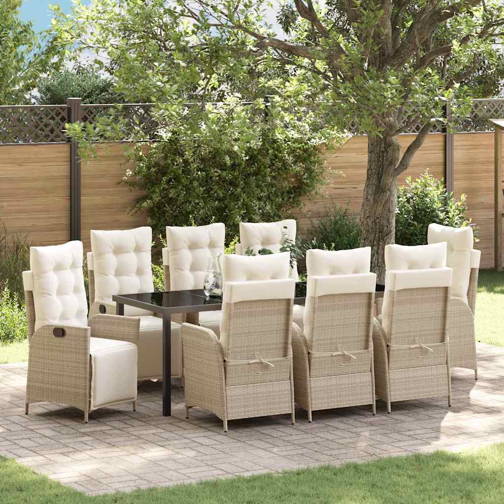 Garten Essgruppe mit Kissen 9 pcs Beige Poly-Rattan