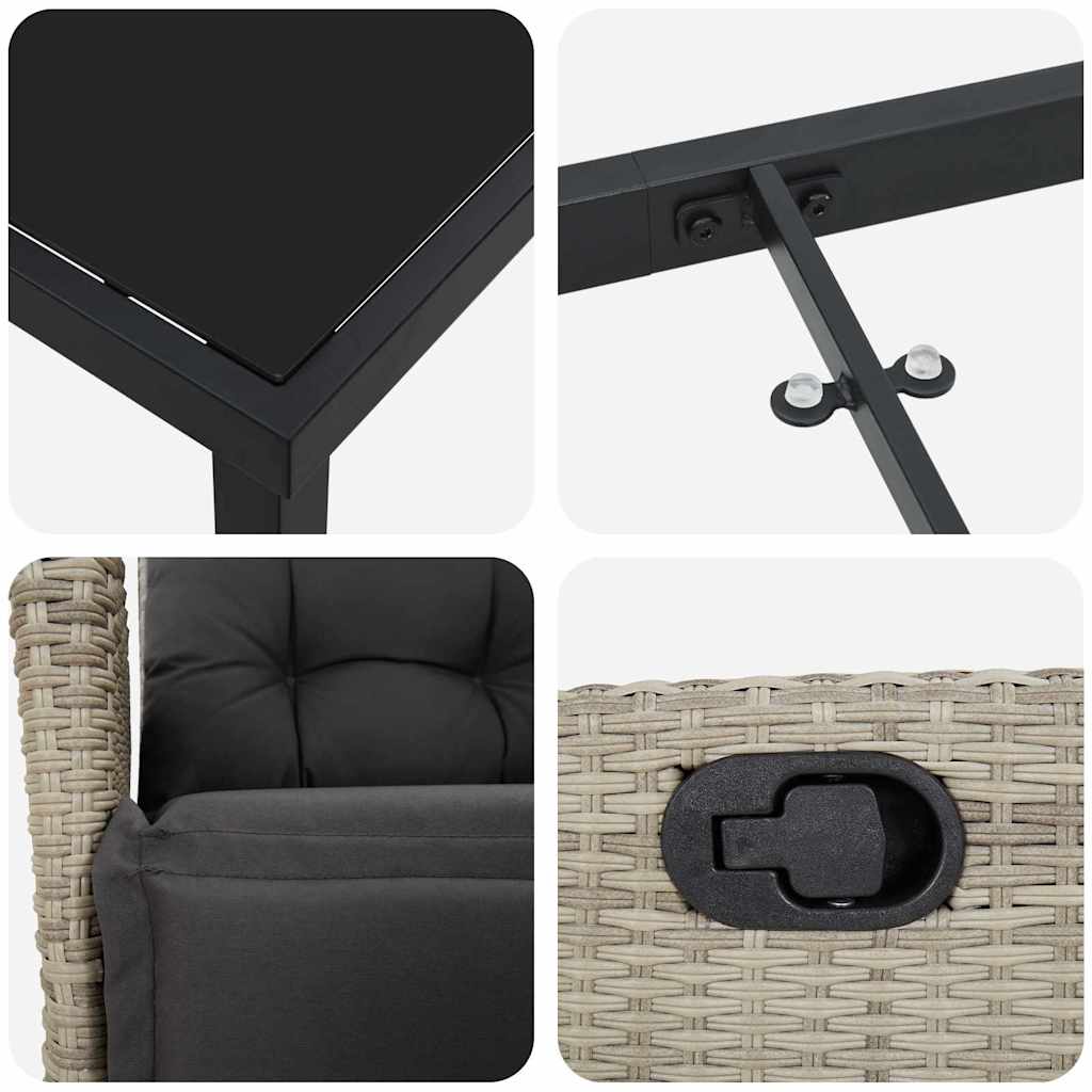 Garten Essgruppe mit Kissen 9 pcs Hellgrau Poly-Rattan