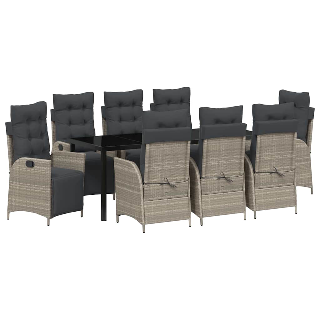 Garten Essgruppe mit Kissen 9 pcs Hellgrau Poly-Rattan