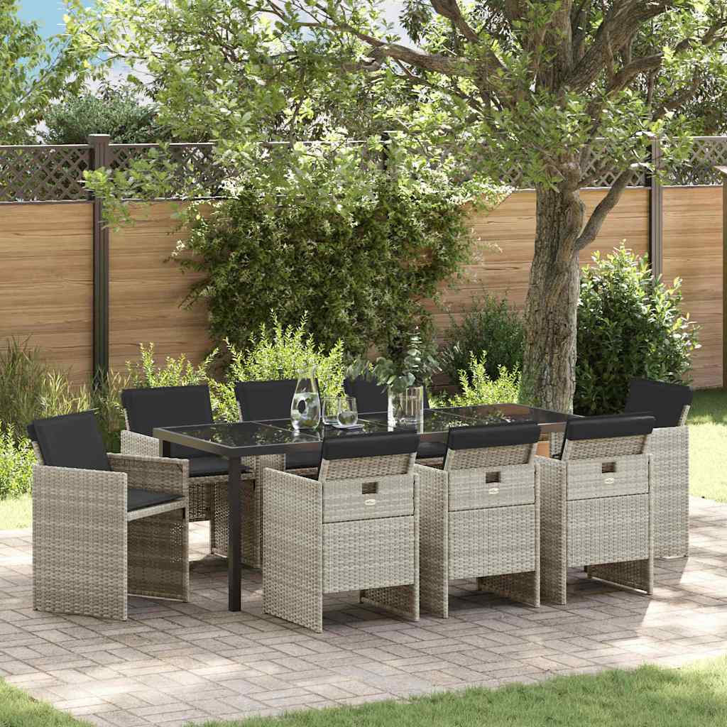 vidaXL Garten Essgruppe 9 pcs Hellgrau Poly-Rattan