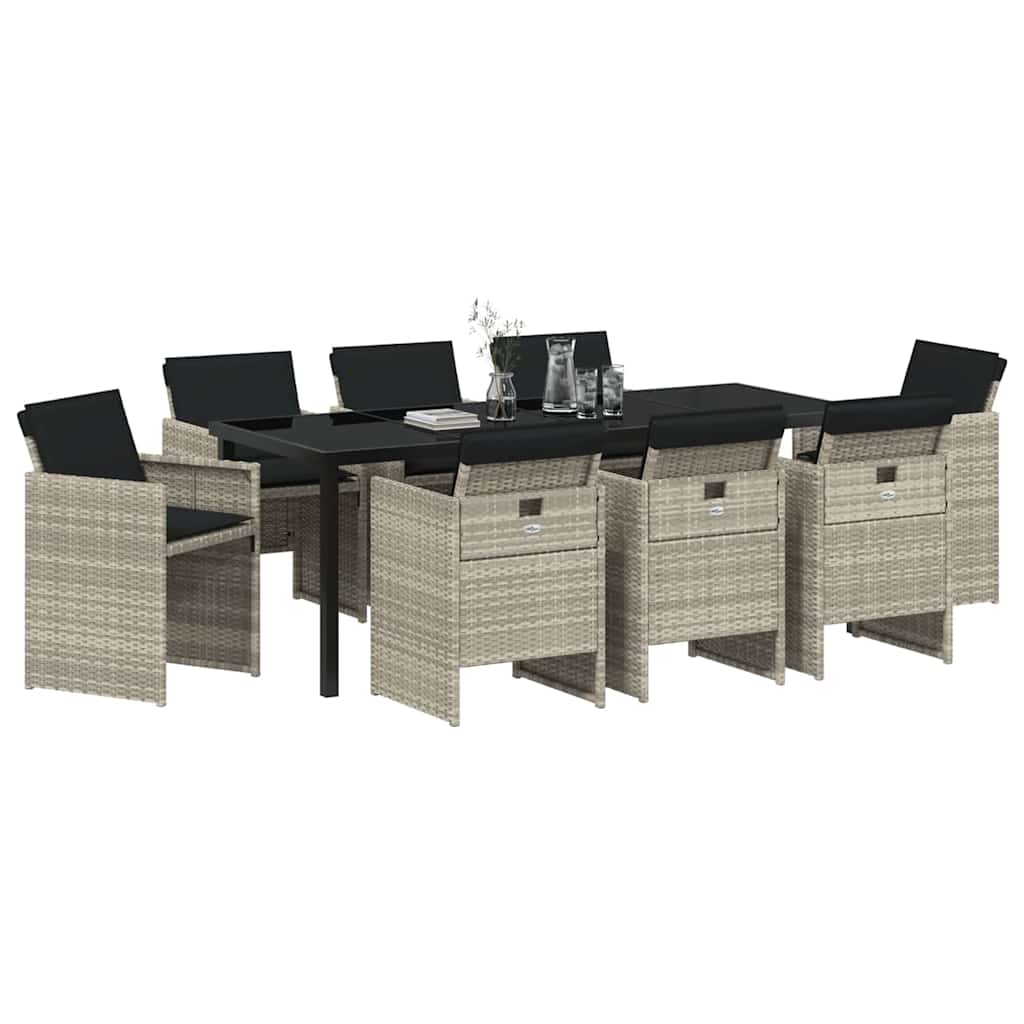 vidaXL Garten Essgruppe 9 pcs Hellgrau Poly-Rattan