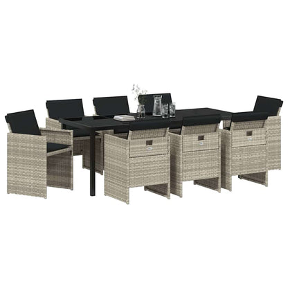 vidaXL Garten Essgruppe 9 pcs Hellgrau Poly-Rattan