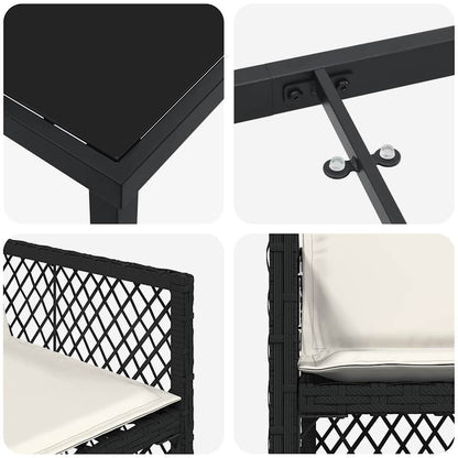 Garten Essgruppe 9 pcs Schwarz Poly-Rattan