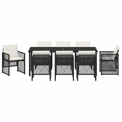Garten Essgruppe 9 pcs Schwarz Poly-Rattan