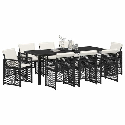 Garten Essgruppe 9 pcs Schwarz Poly-Rattan