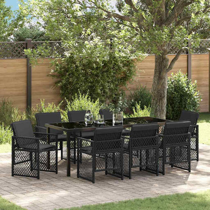 Garten Essgruppe 9 pcs Schwarz Poly-Rattan