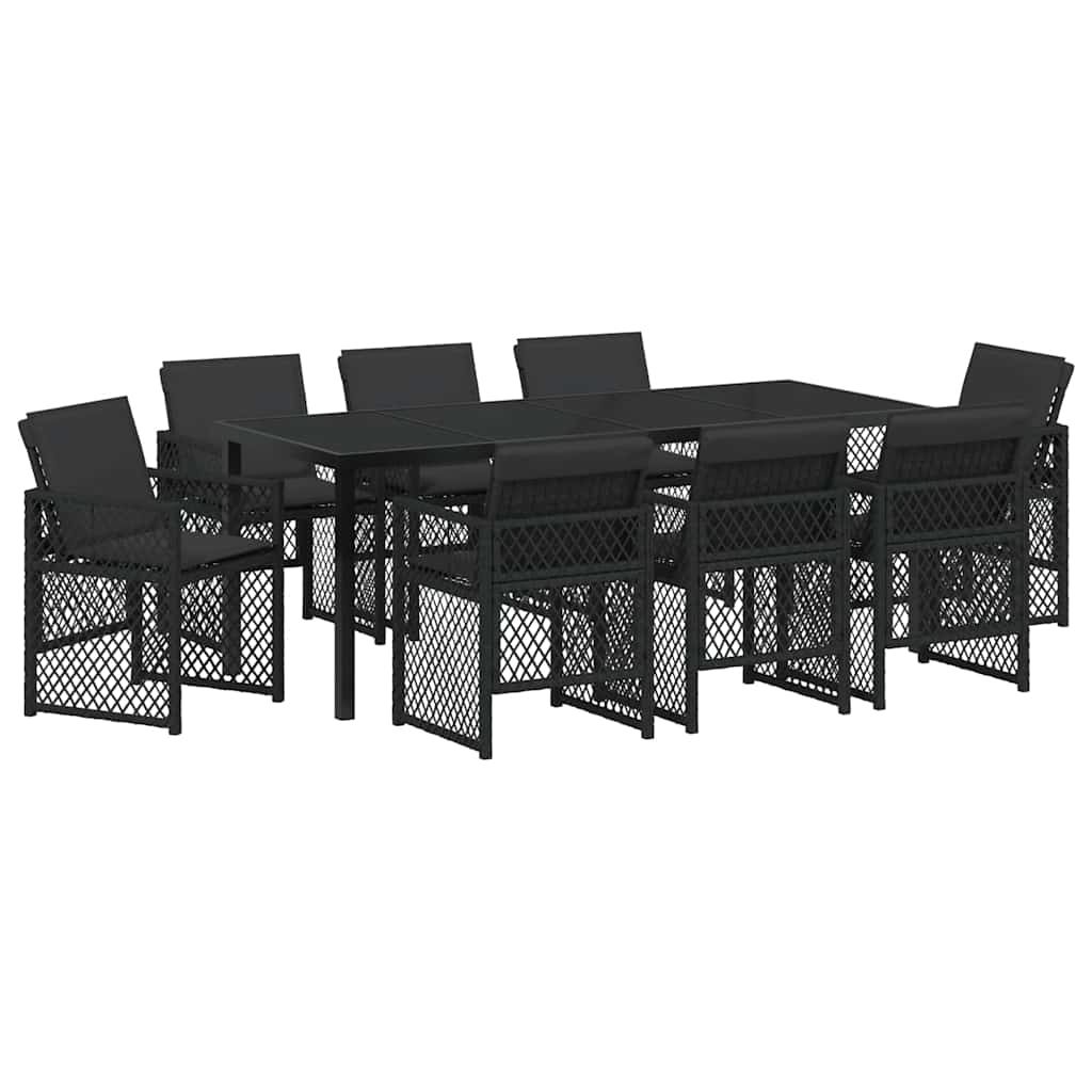 Garten Essgruppe 9 pcs Schwarz Poly-Rattan