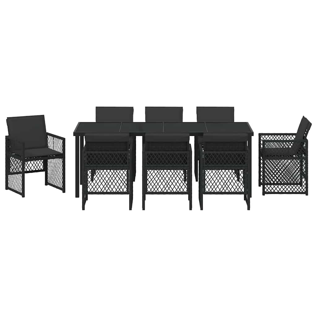 Garten Essgruppe 9 pcs Schwarz Poly-Rattan