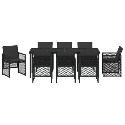 Garten Essgruppe 9 pcs Schwarz Poly-Rattan