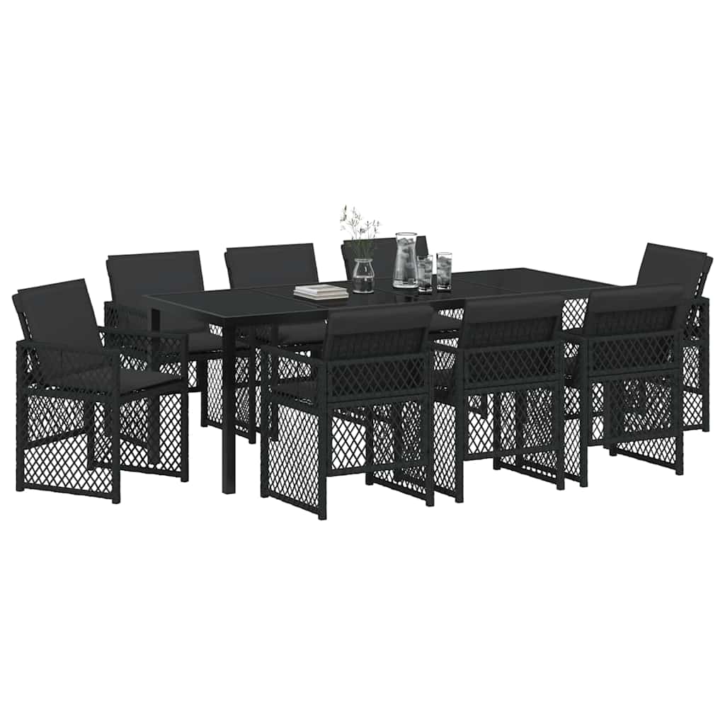 Garten Essgruppe 9 pcs Schwarz Poly-Rattan