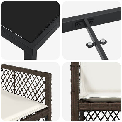 Garten Essgruppe 9 pcs Braun Poly-Rattan