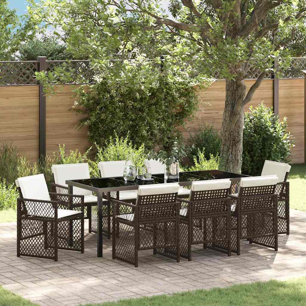Garten Essgruppe 9 pcs Braun Poly-Rattan